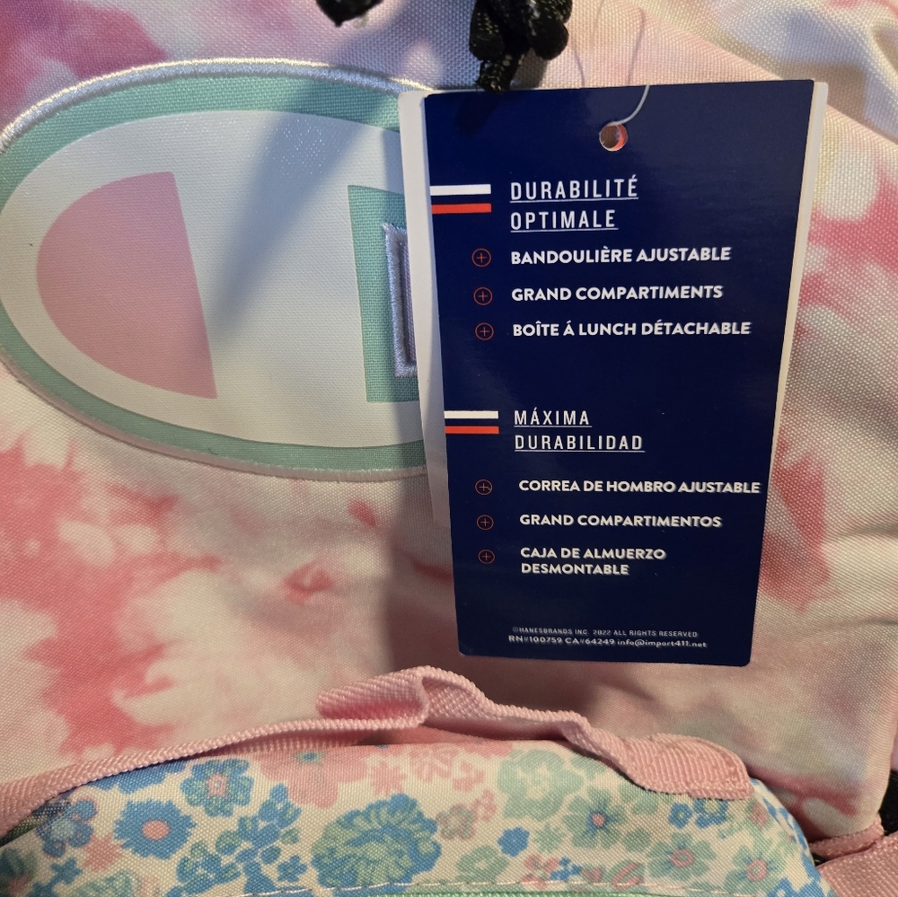 Champion Tie-Dye Pink and Floral Blue Lunchbox Duo Youth Backpack - Picture 7 of 7